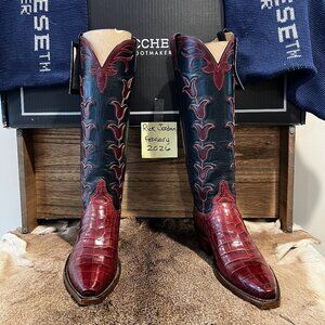 [SOLD] Lucchese Bootmaker Nile Crocodile Tulips in a Bordeaux color & Woman's 6B